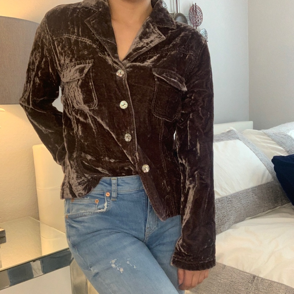 Velvet button down blouse